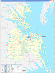Virginia Beach-Norfolk-Newport News Metro Area Wall Map Basic Style 2026